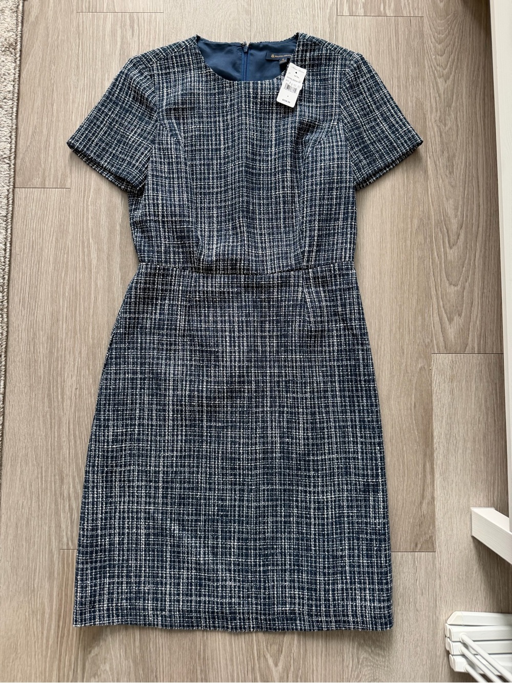 Brooks Brothers Navy Tweed Short-Sleeve Sheath Dress